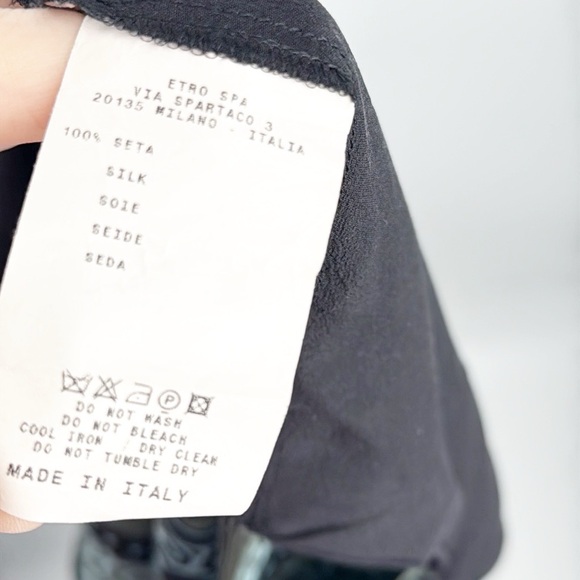 ETRO Paisley silk Handkerchief Blouse Top Size 46 Medium size 10 Gray Green - Picture 12 of 14